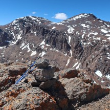 On top of 3860 meters high Bou Ouzzal  with Timesguidaon on the left and Ras Ouanoukrimon on the right